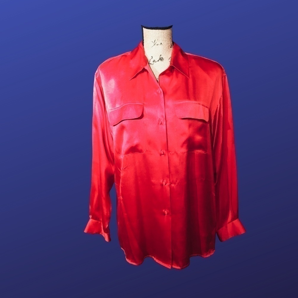 𝅺ANNA & FRANK 100% SILK Blouse, RED, Pre-owned, Size Medium